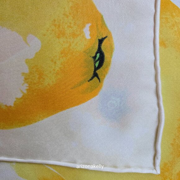Echo Silk Scarf Neckerchief Hand-rolled Lemons Oranges Citrus - Picture 7 of 8